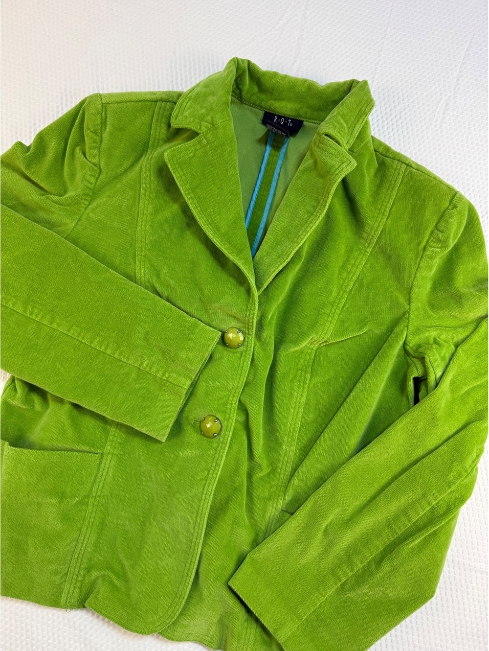 Vintage Y2K RQT Women's Corduroy Blazer Size 12 Lime Green Stretch Boho